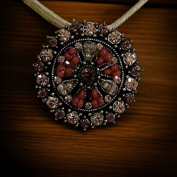 Y2K Rhinestone Disc Necklace Bohemian Cord Whimsigoth Fairy Coquette Lia Sophia - Picture 13 of 16